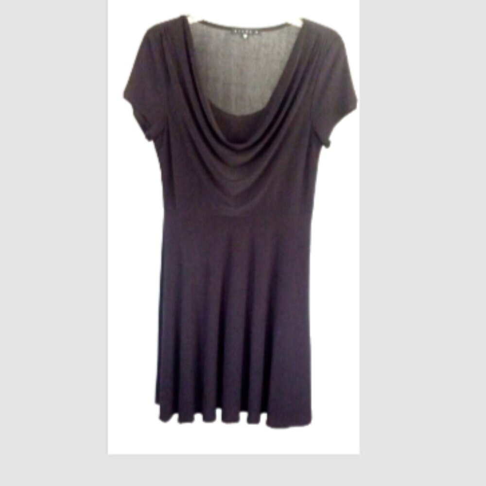 Tiana B Womens 8P Black Cowl Neck Dress Stretch Knit Cap Sleeve Fit Flare
